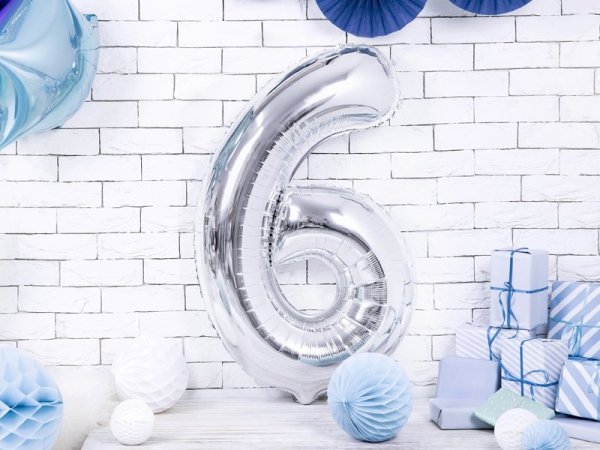 Balon foliowy Cyfra ''6'', 86cm, srebrny