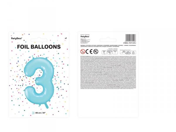 Balon foliowy Cyfra ''3'', 86cm, jasny niebieski