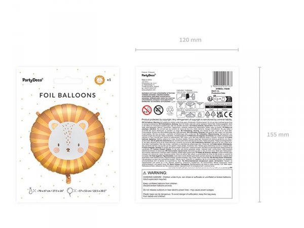 Balon foliowy Lew, 70x67 cm, mix
