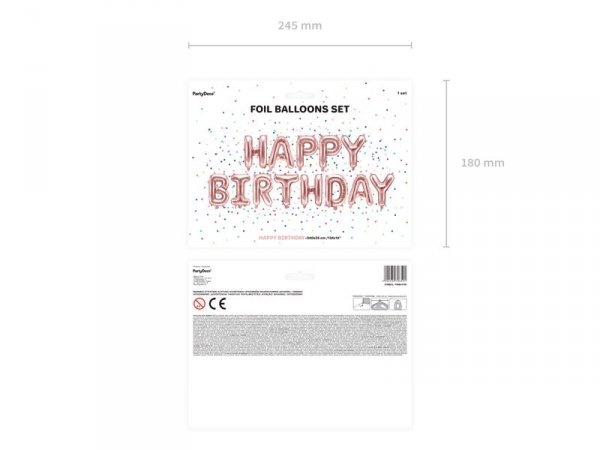 Balon foliowy Happy Birthday, 340x35cm, różowe złoto