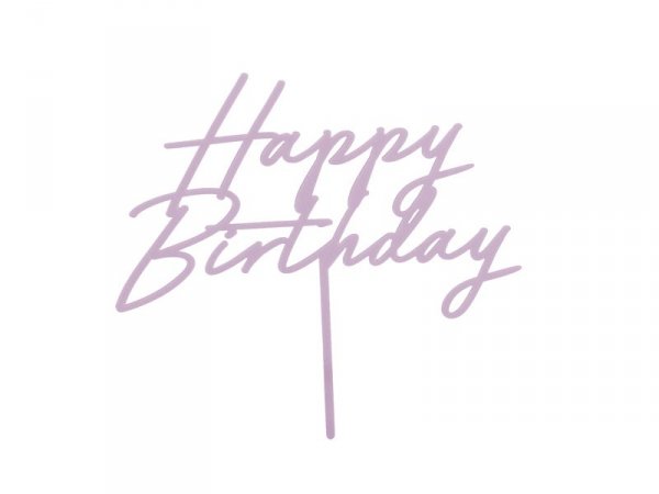 Topper akrylowy na tort Happy Birthday, fioletowy, 16.5 cm (1 karton / 50 szt.)