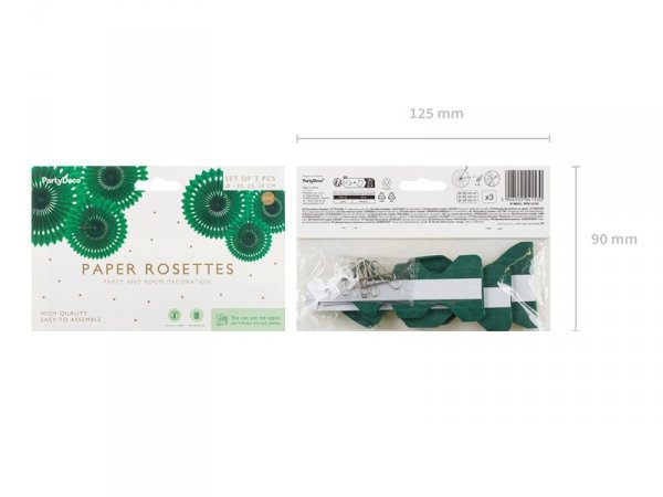 Rozety dekoracyjne, ciemny zielony, 20-30cm (1 karton / 50 op.) (1 op. / 3 szt.)