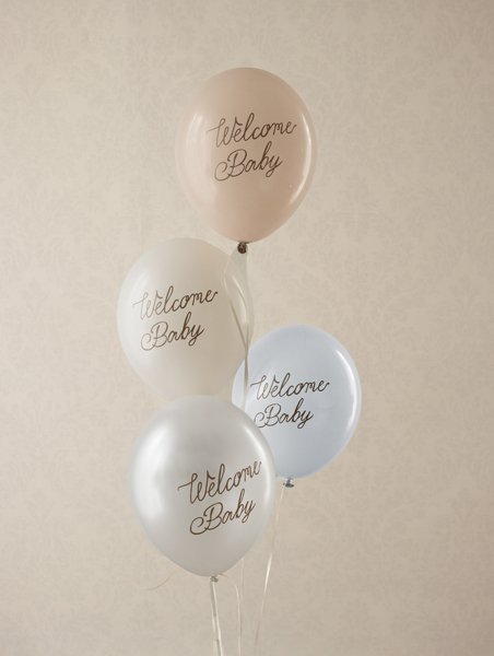 Balony 30 cm, Welcome Baby, mix niebieski (1 op. / 6 szt.)