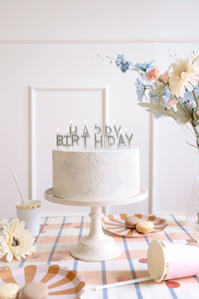 Świeczki urodzinowe Happy Birthday, 2.5 cm, srebrny (1 karton / 24 op.) (1 op. / 13 szt.)