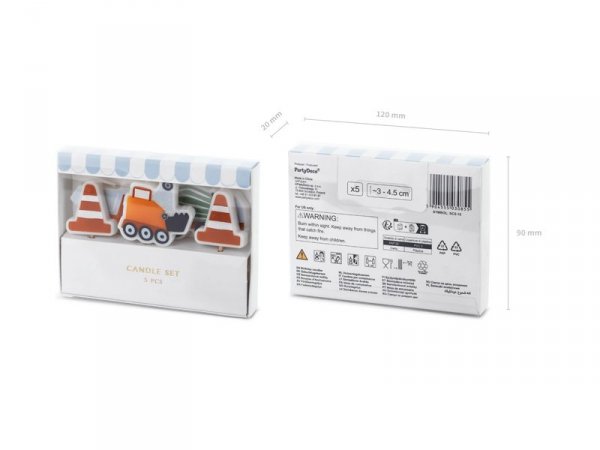 Świeczki urodzinowe Roboty Drogowe, 3-4.5 cm, mix (1 op. / 5 szt.)