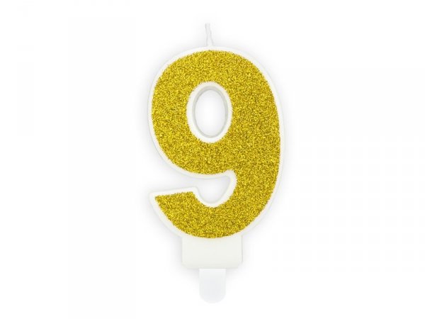 Świeczka urodzinowa Cyferka 9, złoty, 7cm