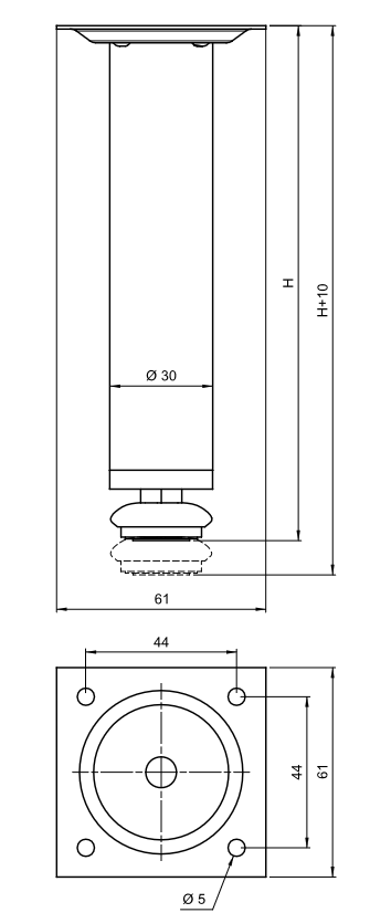 Nóżka meblowa okrągła D-737 100mm Aluminium