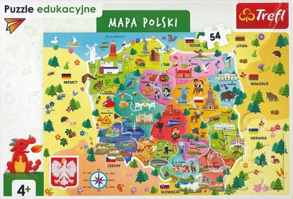 Mapa Polski. Puzzle 54 elementów