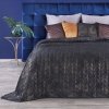 EUROFIRANY PREMIUM Welwetowa narzuta AGATA przeszywana w zygzaki z przecieranym złotym nadrukiem 170x210cm Czarna