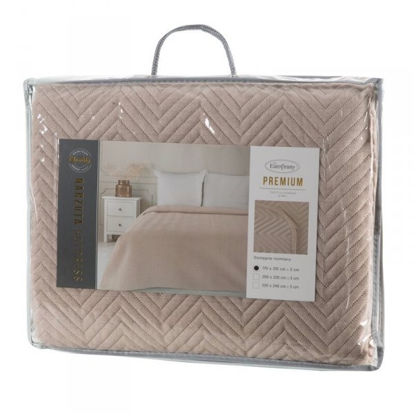 EUROFIRANY PREMIUM Narzuta LEN z tkaniny o strukturze lnu pikowana w wzór jodełki 220x240cm beżowy