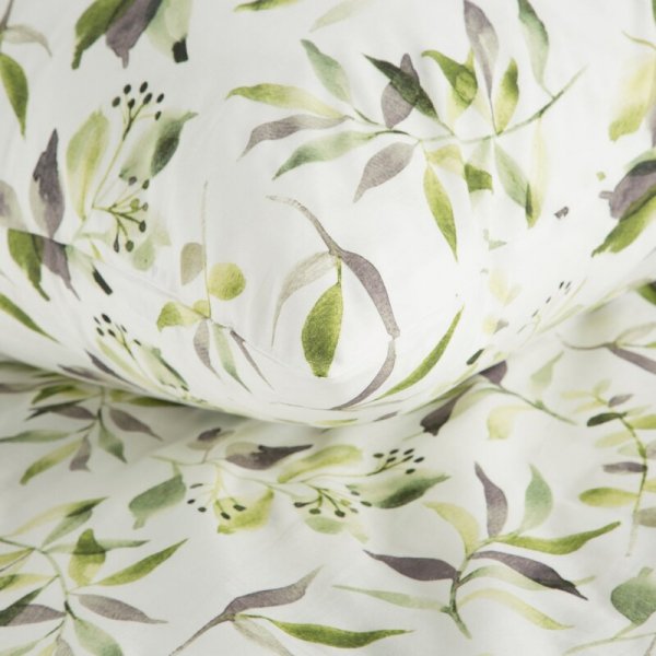 Pościel 220x200 cm bawełniana kolor biały, zielony wzór roślinny MILI