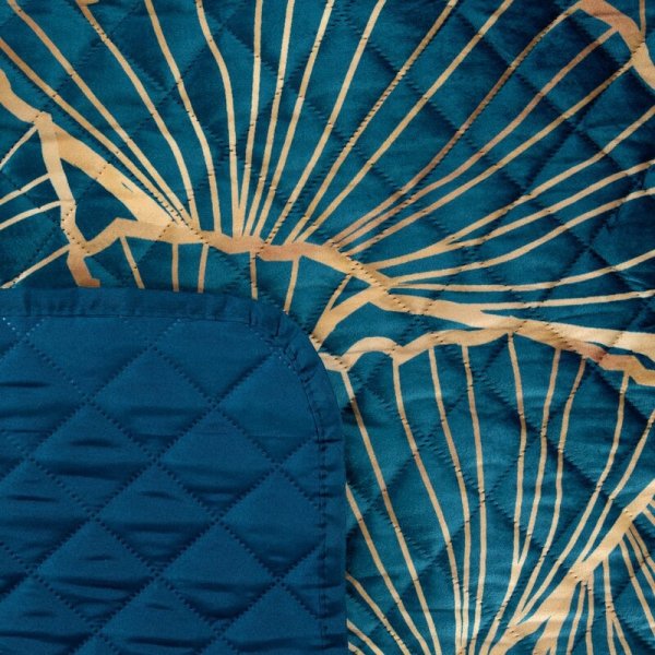 Narzuta dekoracyjna 170x210 Musa 3 granatowa złota liście miłorzębu welurowa Limited Collection Eurofirany