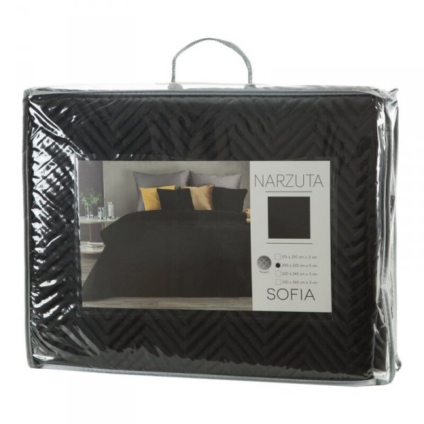 Narzuta SOFIA z miękkiego i matowego welwetu pikowana w jodełkę metodą hot press 170x210cm Czarny