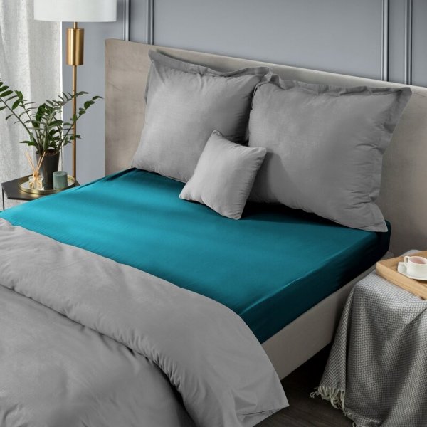 Prześcieradło jersey z gumką 120x200 cm z bawełny kolor turkusowy 125 g/m2 Design 91