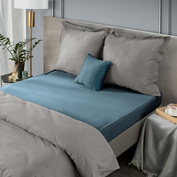 Prześcieradło jersey z gumką 180x200 cm z bawełny kolor niebieski 125 g/m2 Design 91