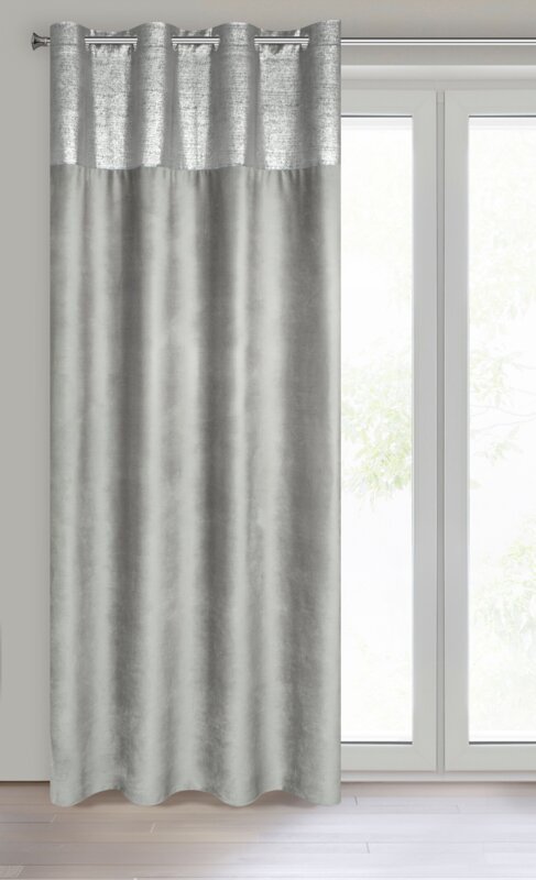 Zasłona z welwetu z ozdobnym pasem ze srebrnym połyskiem w górnej części 140x250cm srebrny