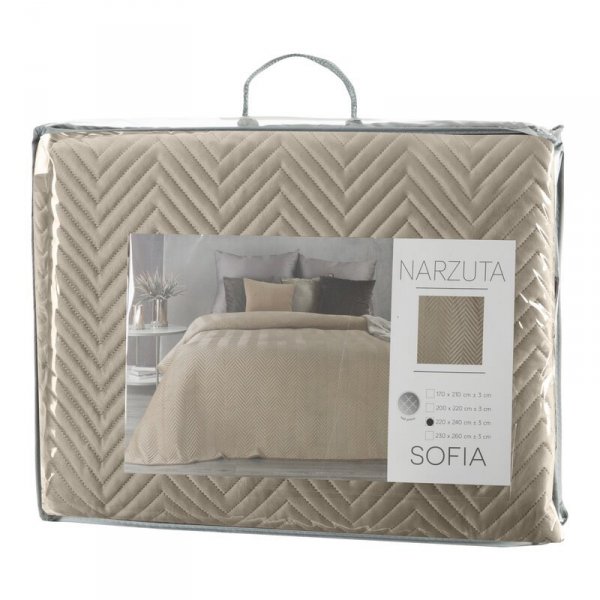 Narzuta SOFIA z miękkiego i matowego welwetu pikowana w jodełkę metodą hot press 200x220cm Beżowy 