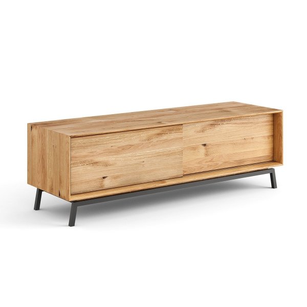 Dębowa Szafka RTV 200 ze szkłem MODERN LOFT - Katmandu