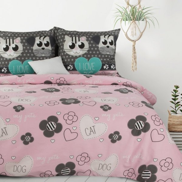 Pościel dziecięca 160x200 cm bawełniana kolor różowy grafitowy KIDS Design 91