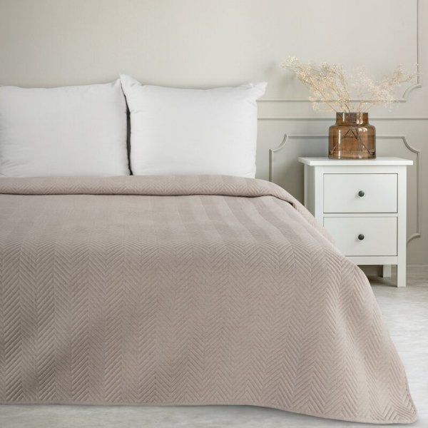 EUROFIRANY PREMIUM Narzuta LEN z tkaniny o strukturze lnu pikowana w wzór jodełki 200x220cm beżowy
