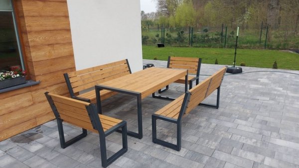 Meble ogrodowe, parkowe, tarasowe, na plac zabaw, stół dwie ławki i dwa krzesła LOFT XXL ZO CERTYFIKAT 