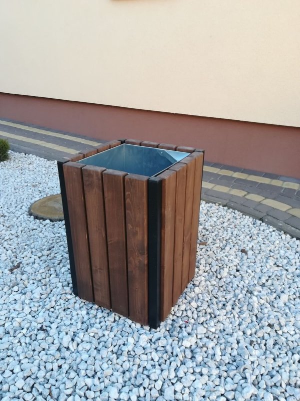 Kosz parkowy miejski na śmieci metalowy drewniany ocynk 45L  CERTYFIKAT NA PLAC ZABAW