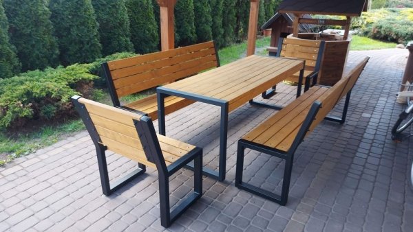 Meble ogrodowe, parkowe, tarasowe, na plac zabaw, stół dwie ławki i dwa krzesła LOFT XXL ZO CERTYFIKAT 