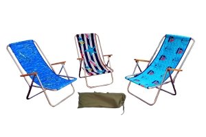 Hit lata - Leżak plażowy, składany do pokrowca z drewnianymi podłokietnikami 