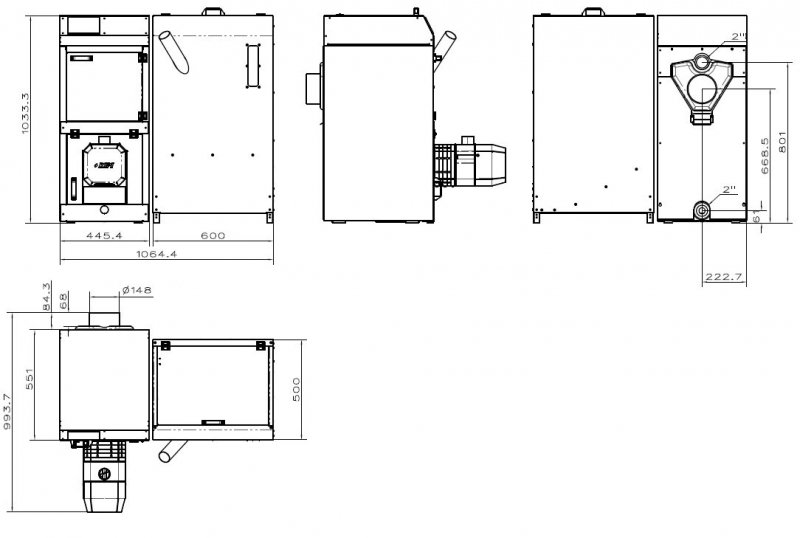 Camino 4 żeliwny kocioł na pellet z podajnikiem o mocy 15 KW ecoMax 860simTOUCH ST4 Seperate