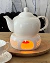 Ceramiczny DZBANEK 1L ZAPARZACZ do herbaty SITKO + PODGRZEWACZ ZESTAW