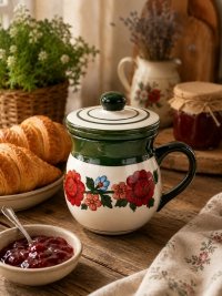 KUBEK CERAMICZNY Z ZAPARZACZEM I POKRYWKĄ DO PARZENIA HERBATY 250ML 