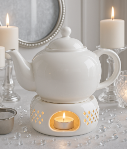 Ceramiczny DZBANEK 1L ZAPARZACZ do herbaty SITKO + PODGRZEWACZ ZESTAW 