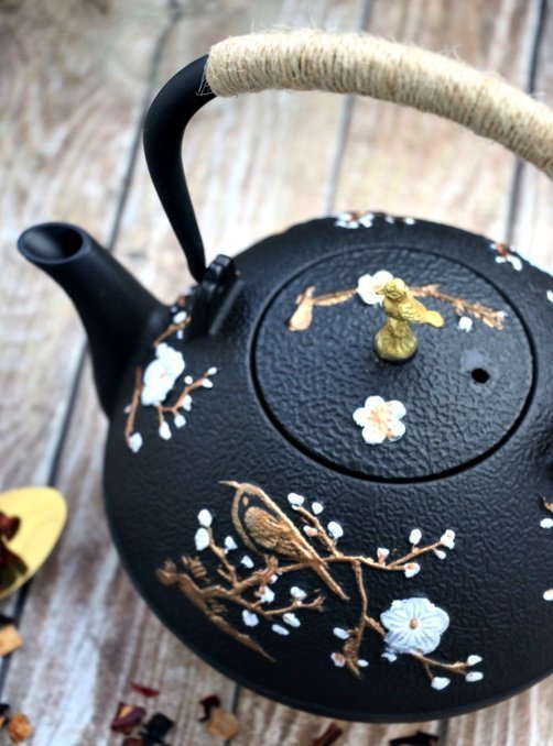 CZAJNIK ŻELIWNY IMBRYK  ZAPARZACZ DO HERBATY ZIÓŁ 1.0L + PODGRZEWACZ