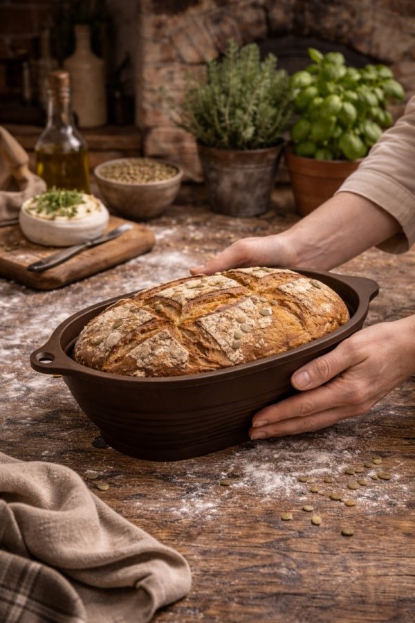 FORMA silikonowa DO PIECZENIA I WYRASTANIA CHLEBA 2w1 składana 29cm