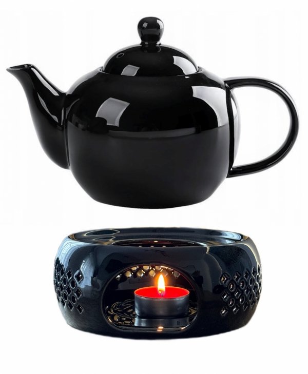 Ceramiczny DZBANEK 1L ZAPARZACZ do herbaty SITKO + PODGRZEWACZ ZESTAW