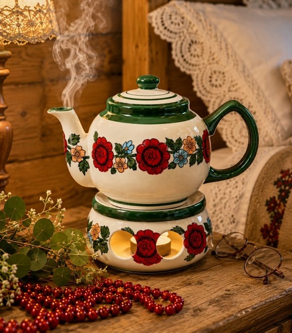 HALINA Zestaw do Herbaty 1L Dzbanek z Podgrzewaczem i Ceramicznym Zaparzaczem 
