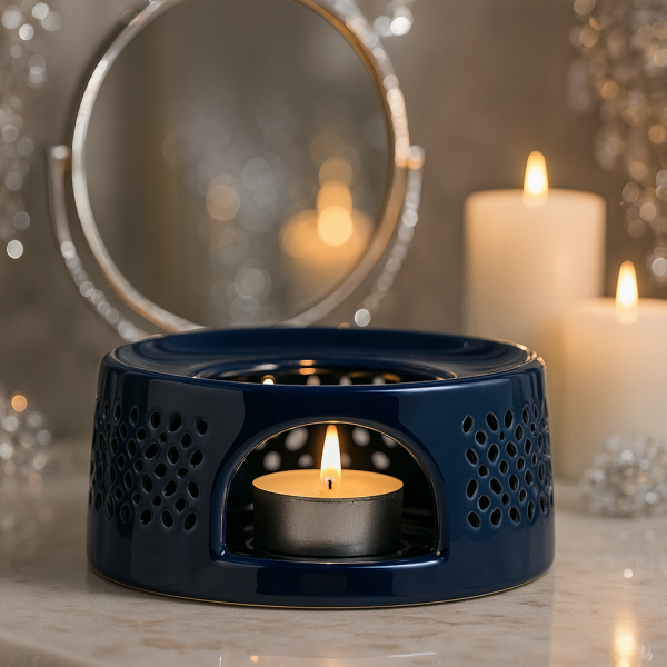 ZESTAW HERBACIANY Dzbanek zaparzacz z podgrzewaczem Granatowy