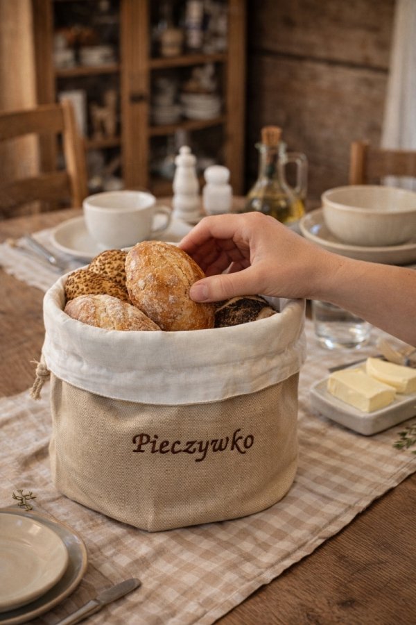WOREK SAKWA NA CHLEB LNIANY CHLEBAK do przechowywania pieczywa POLSKI LEN