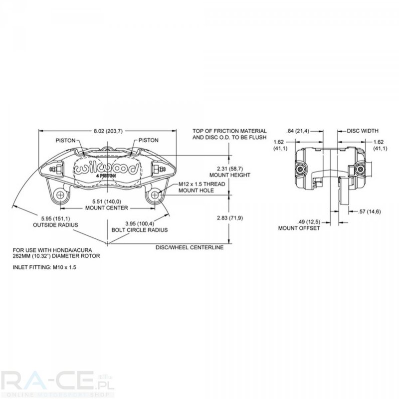 Zacisk 4 tłoczkowy Wilwood Forged DynaPro Honda Civic 262mm WIL120-12949