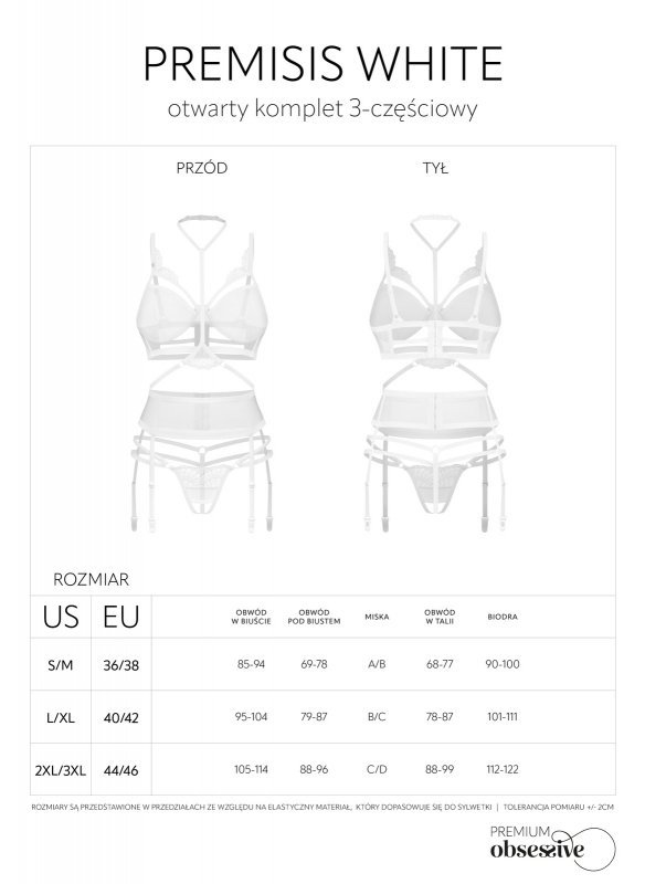 Komplet 3-częściowy Premisis White S/M Obsessive Premium
