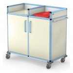 Wózek do transportu czystej i brudnej bielizny typ WCB-2133: szafka z drzwiczkami na zamek, 2 półki, stelaż do worków obudowany z drzwiczkami