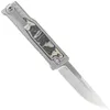 Nóż składany Reate EXO-M Gravity OTF Drop Point Bead Blast Titanium / Burl Linen Micarta, Satin Elmax
