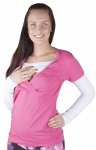 Wygodna bluzka 2 w 1 ciążowa i do karmienia „Mija” długi rękaw 9016 różowy/ biały