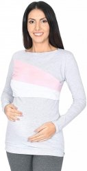Praktyczna bluza ciążowa i do karmienia Paski 9088 melanż/biały/róż