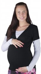 Wygodna bluzka 2 w 1 ciążowa i do karmienia „Mija” długi rękaw 9016 czarny/ jasny szary