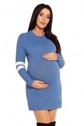Wygodny sweter ciążowy z paskami na rękawach 70011/2010 niebieski