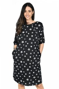 MijaCulture - koszula do porodu 4128 M96 czarny/gwiazdy 