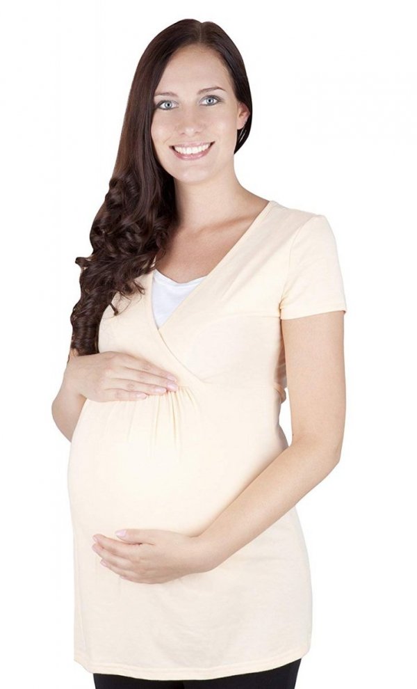 MijaCulture - bluzka ciążowa 2w1 ciążowa i do karmienia krótki rękaw „ Dora” 7104 jasno brzoskwiniowy 1