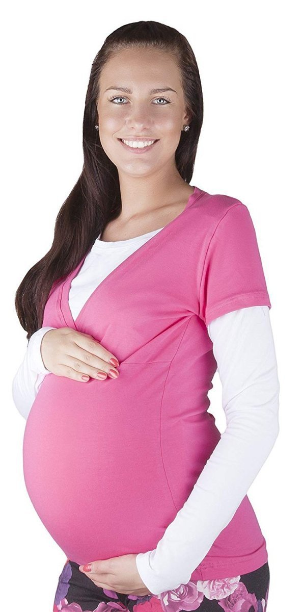 Wygodna bluzka 2 w1 ciążowa i do karmienia „Mija” długi rękaw 9016 różowy/ biały 2