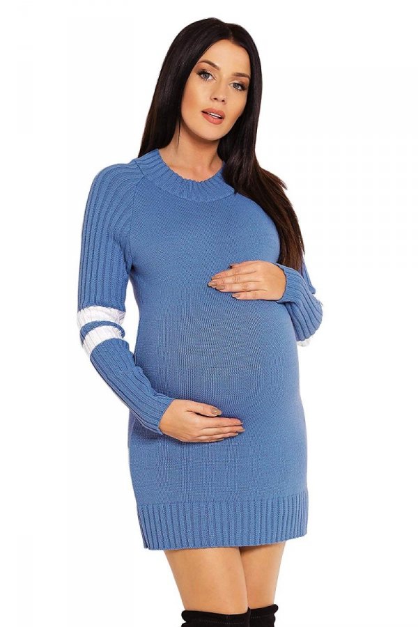 Wygodny sweter ciążowy z paskami na rękawach 70011/2010 niebieski 1